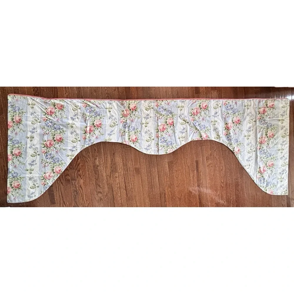 VTG 90s Cottagecore Laura Ashley Country Rose Blue Stripe 4 Custom Valances